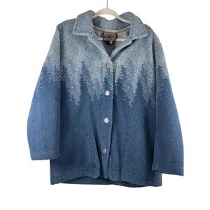 Vintage 90s County Clothing Co Fleece Jacket S Blue Pine Forest Ombre Sherpa‎